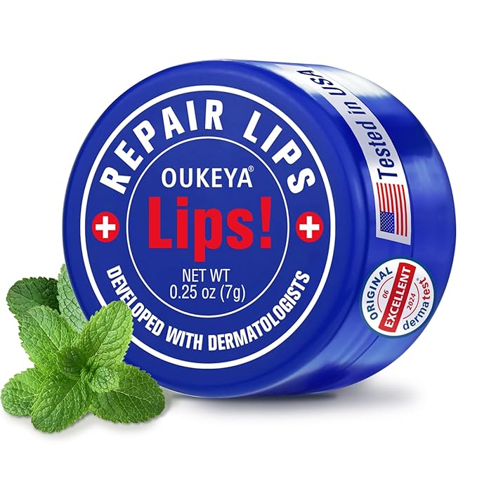 OUKEYA Lip Balm,0.25 Ounce,Medicated Lip Chapstick Medicated w/Beeswax,Petrolatum,Peppermint Oi,100% Natural Ingredients,Medicated Lip Balm Lip Moisturizer for Echapped Lips Treatment Severe