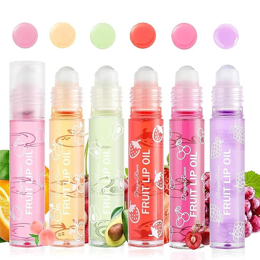 Hydrating Roll On Lip Oil, 6 Pcs Lip Glow Oil Plumpimg Lip Balm Long Lasting Non Sticky Lip Gloss Transparent Colorless Moisturizing Lip Lotion