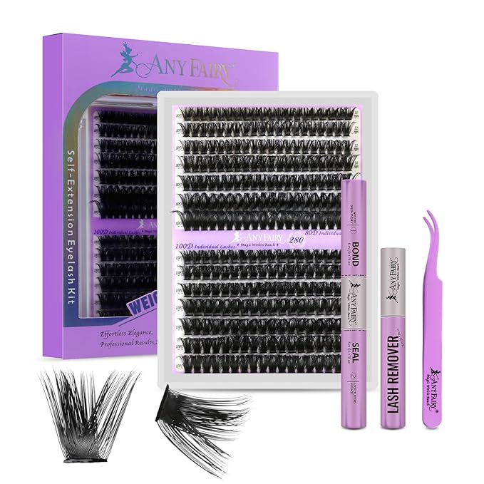 Lash Clusters kit DIY Lash Extension kit 280pcs 10-18mm Wispy Individual Lashes kit with Lash Bond and Seal, Lash Tweezers for Self Use,Beginner-Friendly(sylph 80D-100D-KIT)