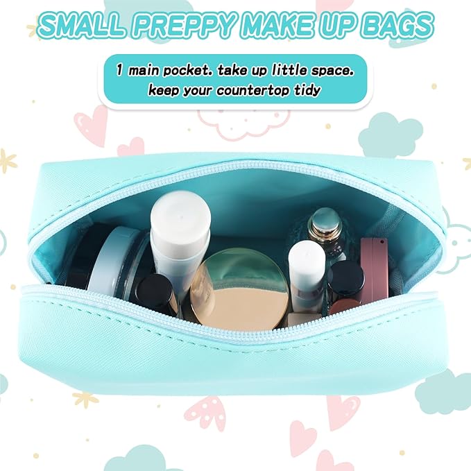 URSKYTOUS Gifts for Girls Initial Makeup Bag Personalized Cosmetic Bag with Zipper Cute Travel Toiletry Bag Waterproof PU Preppy Makeup Pouch Birthday Gift for Teen Girls Women(Blue F)