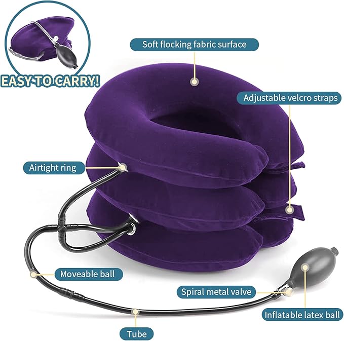 Neck Stretcher, Neck Traction Device, Cervical Traction Device for Neck Pain Relief, Adjustable Inflatable Neck Brace, Neck Decompression Devices Home Use (Purple)