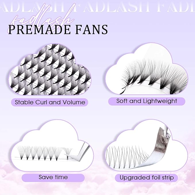 FADLASH Premade Lash Fans D Curl Premade Fans Eyelash Extensions 20D 0.07 Volume Lash Fans Premade Handmade Premade Lash Extensions Fans (20D-0.07D-12mm)