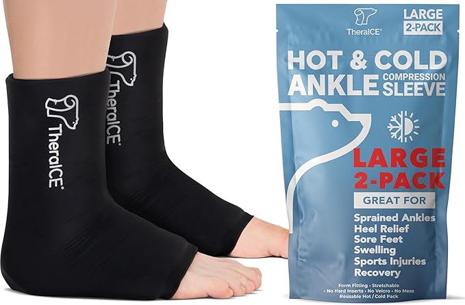 TheraICE Ankle Ice Pack Wrap for Swelling & Sprained Ankle Brace for Women & Men, Cold Therapy Support Compression Socks, Plantar Fasciitis & Achilles Tendonitis Relief, Sore Feet & Heel