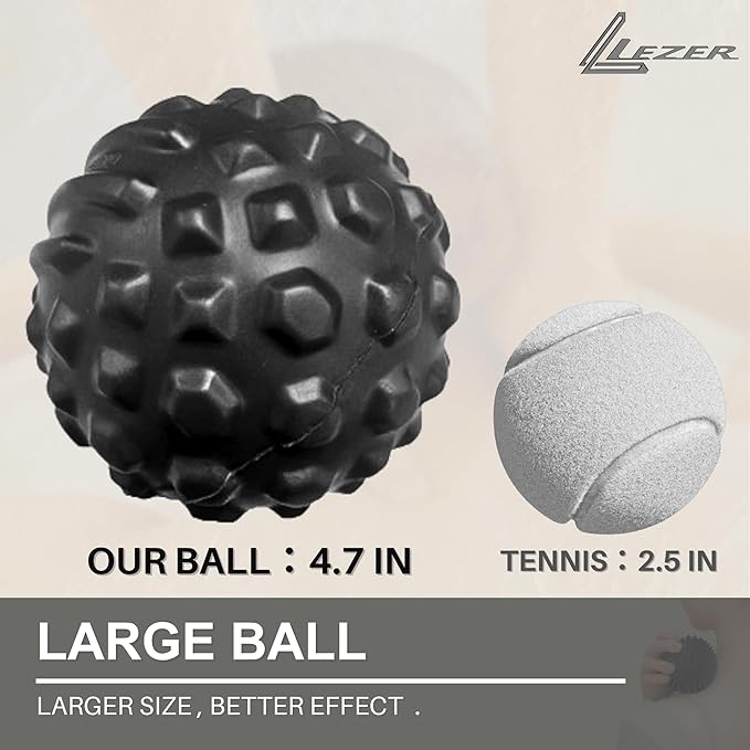 LEZER 4.7 inch Large Massage Ball Roller, Firm Therapy Ball, Deep Tissue Myofascial Release, Trigger Muscle Point, Pain Relief for Neck, Back, Psoas, Thigh, Hip Flexor