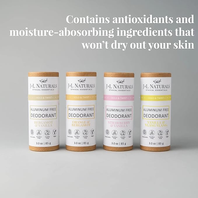 J&L Naturals Aluminum Free Deodorant for Men & Women | 100% Natural Ingredients With Coconut Oil, Shea Butter, & Essential Oils | Sustainable, Eco-Friendly (Floral & Fruity, 3.0 Oz (Pack of 4))