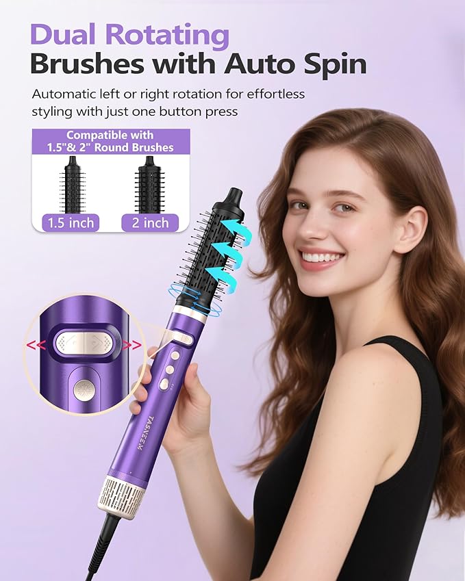 TASNEEM 7 in 1 Hot Air Brush & Rotating Hair Dryer Brush, Air Styler with Auto-Wrap Curlers, Ionic Blow Dryer, Straightener & Oval Brush, Without Heat Damage Multi-Styler with Travel Case