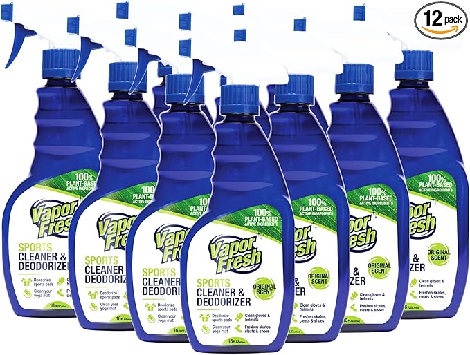 Vapor Fresh Sports Cleaner and Deodorizer - For Boxing Gloves, Sports Pads, Helmets, Gym Bags, Gym Equipment and More - Naturally Powered By Plants, 16 Fl Oz (12-Pack)