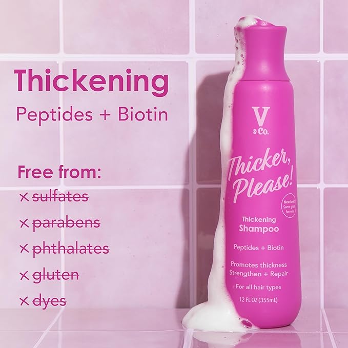 V&Co. Beauty Thickening Hair Shampoo & Conditioner Set (12 Oz. Each) with Peptide Technology, Biotin and Coconut Oil, Sulfate Free Shampoo & All Natural Conditioner for Thickening Hair, Builds Density