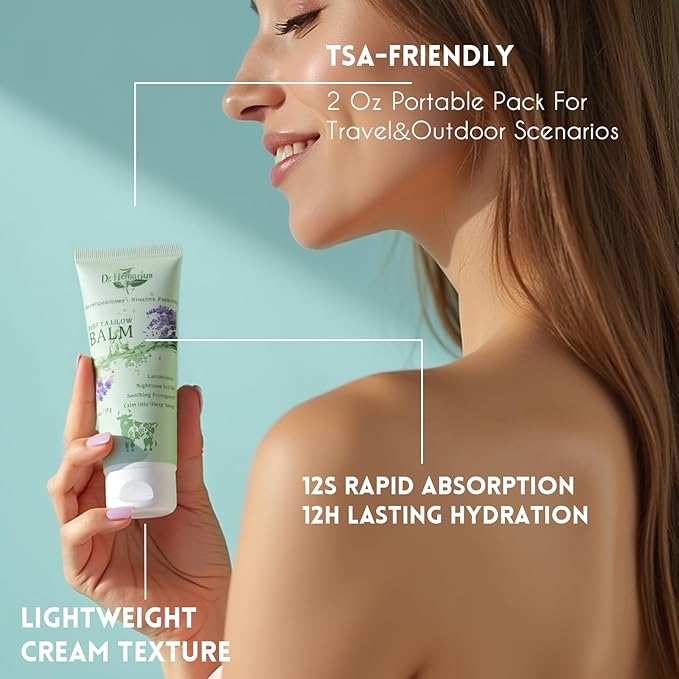 Organic Grass Fed Beef Tallow for Skin —3 In 1 Travel Size Tallow Face Moisturizer, Hand Cream & Body Lotion,100% Natural, Deep Hydrating, Suitable for Oily & Mature Skin, Lavender, 2 Oz.