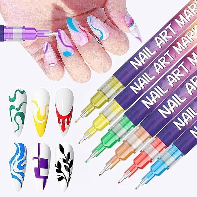 12 Colors Nail Art Pens Set Nail Art Pens, Nail Art Markers for Nail Art Fine Tip Nail Art Pen 0.5mm, Nail Polish Pens Quickly Dry Nail Art Pens for Painting Nails for Home DIY Salon