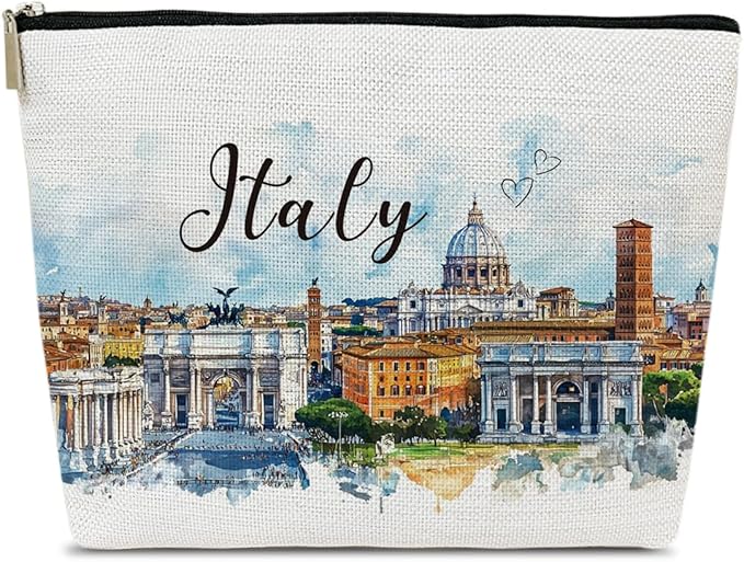 Ythuil Italy Travelling Gifts Makeup Bag, Italy Souvenir, Watercolor Cosmetic Bag for Purse, Trip Gifts for Traveller, Travelling Lovers, City Themed Organizer
