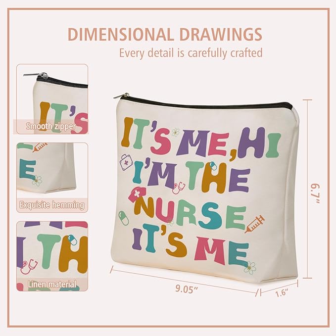 Girlly Nurse Makeup Bag: I'M THE Nurse Themed Cosmetic & Toiletry Organizer Pouch, Cute Nurse Appreciation Gifts for Womens, Girls, Teens, friends, Mom, Sister, Coworker For Travel, Parties, Birthdays