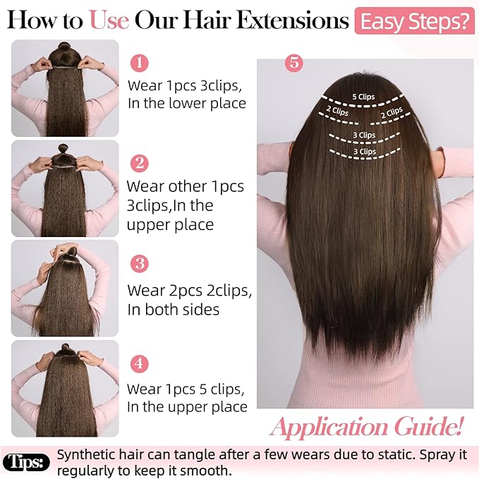 Dark Brown Clip in Extensions 18 Inch Invisible Long Synthetic Extension 5PCS Straight Fake Soft and Not Easily Knotted Clips on Hair Pieces for Women Grils Weddings Party Daily Use 6.5 Oz