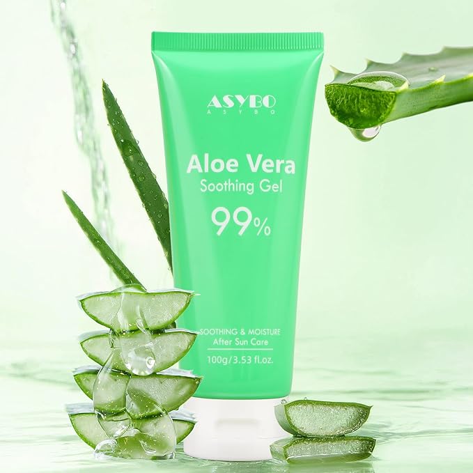 ASYBO 100x2 ML Aloe Vera Gel – 99% Organic Pure Aloe Vera Hydrating Face & Body Moisturizer, Natural Aloe Cream for Dry Skin, Sunburn, Acne, Soothing & Moisturizing for Face Body Hair