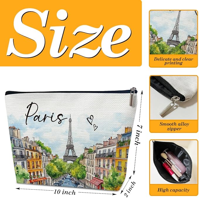 Ythuil Paris Travelling Gift Makeup Bag, City Travel Cosmetic Bag for Purse, Watercolor Gifts, Paris Souvenir, Trip Favors for Traveller, Travelling Lovers, City Themed Organizer
