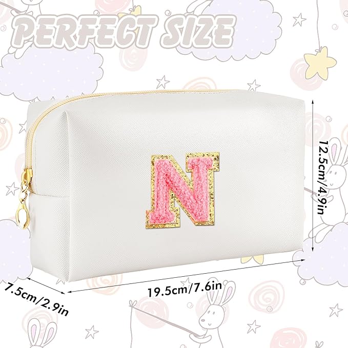 URSKYTOUS Initial Makeup Bag Personalized Preppy Travel Small Cosmetic Bag Cute PU White Chenille Letter Makeup Pouch for Purse Waterproof Zippered Toiletry Organizer for Women Girls Kids Friends (H)