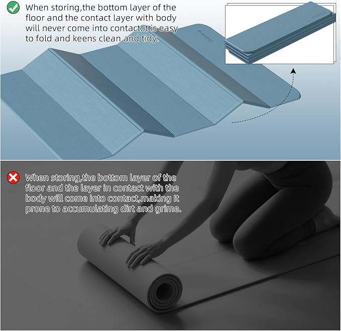 Foldable Yoga Mat thick- 2/5" (10MM) TPE Non-Slip Design, Quick Fold，Easy Storage, 75x40 Extra Long/Wide for Indoor Yoga, Pilates and Outdoor Travel Workouts