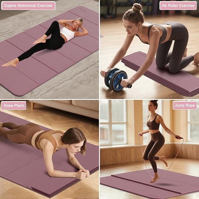 Foldable Yoga Mat thick- 2/5" (10MM) TPE Non-Slip Design, Quick Fold，Easy Storage, 75x40 Extra Long/Wide for Indoor Yoga, Pilates and Outdoor Travel Workouts