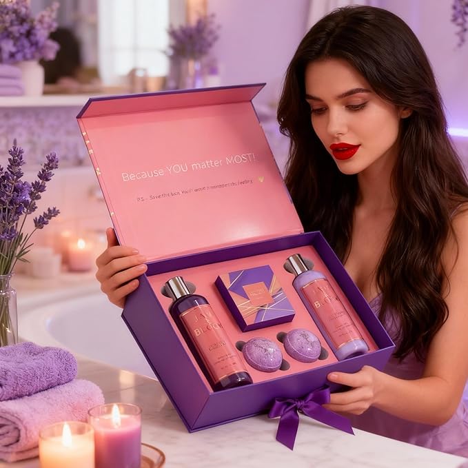 Gifts for Women who has Everything - Lavender & Bergamot Spa Gift Set – Luxury Bath & Body Collection with Shower Gel, Body Lotion & Bath Bombs – Relaxing Self Care Gift for Women – Jane & Bloom