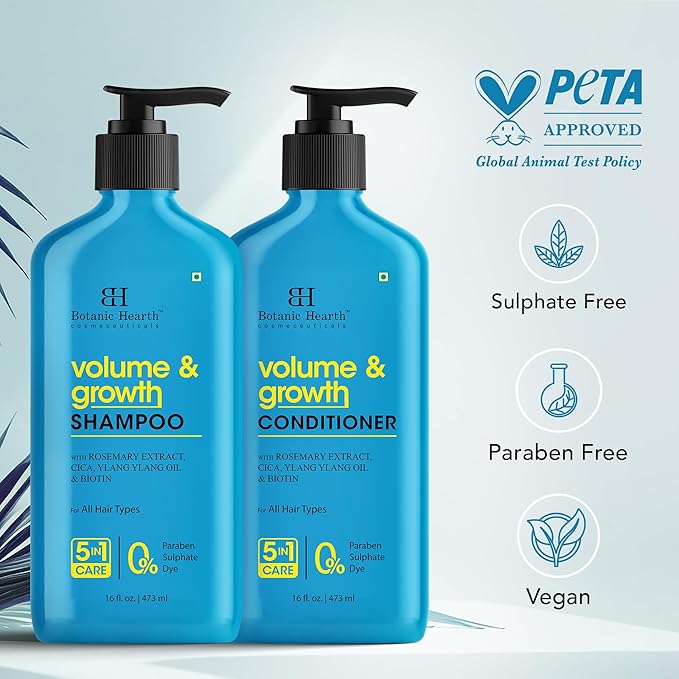 Botanic Hearth Volume & Growth Shampoo and Conditioner Set, 16 fl oz Each – With Biotin & Rosemary, Helps Strengthen Hair Sulfate & Paraben Free