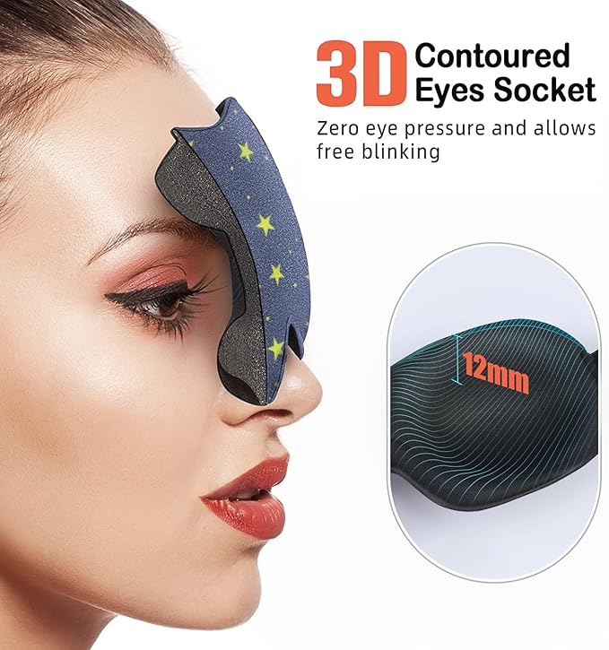 AMAZKER Cute Eye Mask Sleep Mask for Men Women Kids,2 Pack 3D Contoured Cup Sleeping Mask & Blindfold, Concave Molded Night Sleep Mask, Block Out Light (B-Stars, 1 Count (Pack of 1))