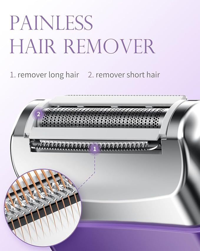Cordless Electric Razors for Women, Travel Electric Shaver with LED Display, Rechargeable Body Trimmer Shaver for Private Area, Face Underarms Bikini,Lips,arms, Legs (Purple)