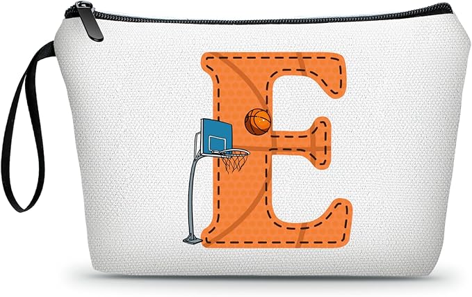 ARIOSEY Basketball Gifts Monogrammed Cosmetic Travel Makeup Bag Basketball Accessories Graduation Birthday Gifts for Girls Coaches Daughters Team Friend Mom Player-E
