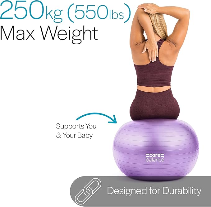 Core Balance Exercise Ball, Stability Ball for Yoga, Pilates and Fitness, Gym Ball for Home Gym and Office Chair, Training, Physical Therapy, Anti Burst, Pump Included, 55cm 65cm 75cm 85cm