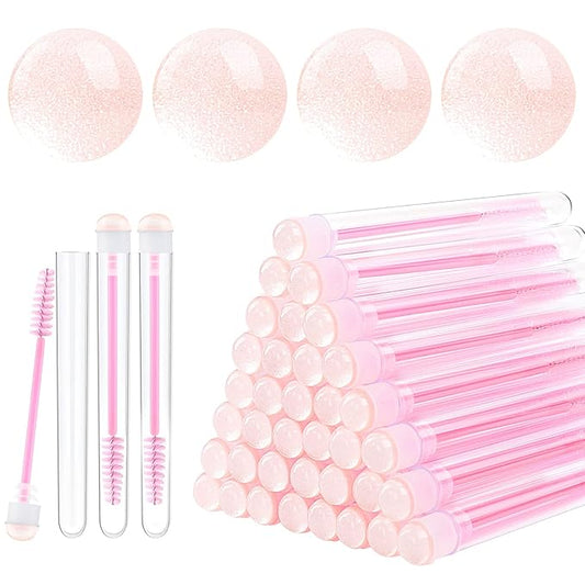 Dming 20 Pieces Disposable Mascara Brushes Eyelash Brush Wand Diamond Mascara Wands with Tube Makeup Tool Lash Spoolies Sanitary Brushes Lash Extension Supplies (Tube Sky Pink 20)