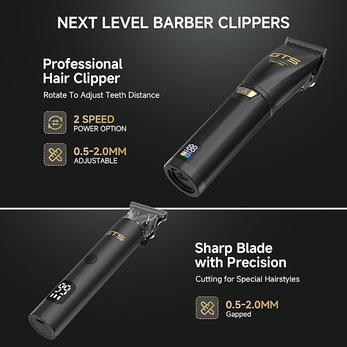 GTSPRO Hair Clippers for Men Professional, Cordless Clippers for Hair Cutting, Mens Hair Clippers and Trimmer Kit for Barber with LED Display 15 Guide Combs