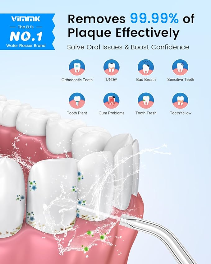VIMMK Water Flosser, Cordless Water Dental Flosser, 9 Jet Tips 5 Modes 300ML IPX7 Waterproof, Portable Rechargeable Oral Irrigator for Home Travel - Gums, Orthodontic, Braces Care - Black