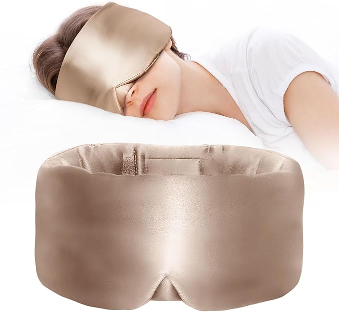 Okaydot Satin Sleep Mask - Updated Design Light Blocking Eye Mask for Men and Women, Soft and Comfortable Night Sleeping Mask, Eye Cover for Travel/Sleeping (Camel)