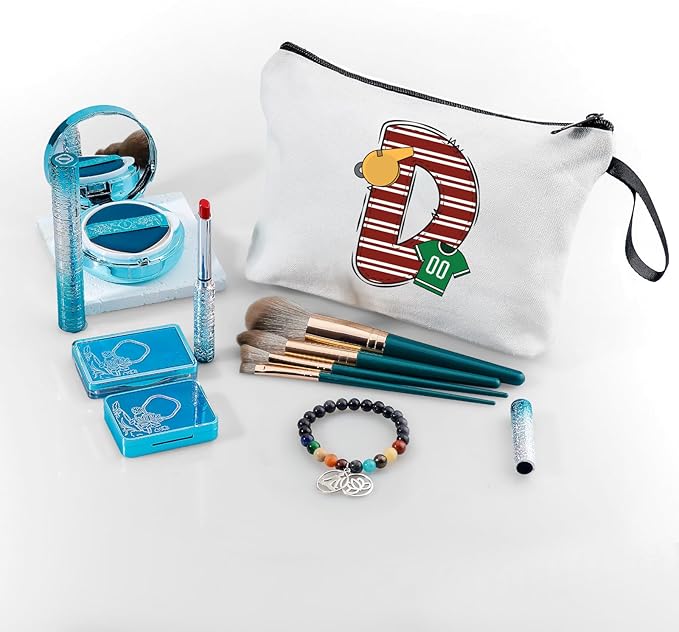ARIOSEY Football Initial Birthday Graduation Gifts Cosmetic Travel Toiletry Bags Football Accessories Party Favors for Women Girls Daughter Niece Team Coach Friends -D