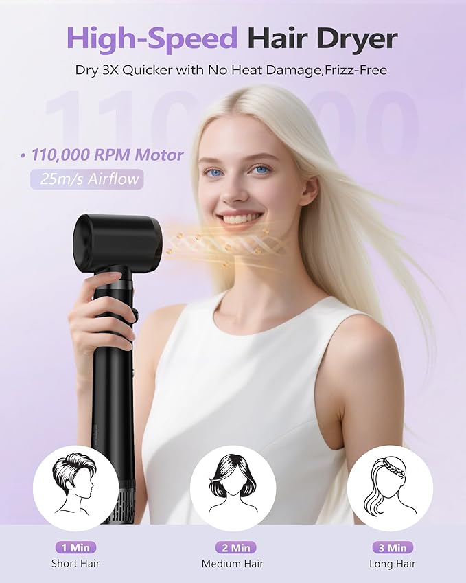 TASNEEM Hair Dryer Brush, 7 in 1 Pro Hot Air Styler for Hair Styler, Rotating Hair Dryer Brush, Auto-Wrap Curlers,Paddle Brush for Fast Blow Dry & Curling Volumizing Straightening with Travel Case