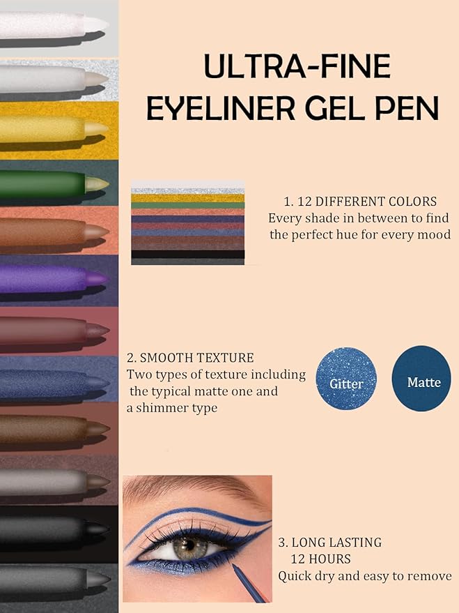 Brown Gel Glitter Eyeliner Pencil, Metallic Waterproof Smudge-Proof Creamy Retractable Smooth Eye Liner pencil, Hypoallergenic Long Lasting Eyeliner Brightener Pen Crayon Eye Makeup Gift for Women#09