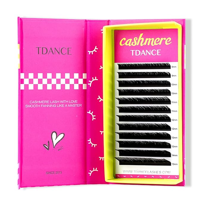 TDANCE Cashmere Lash Extensions Super Matte Black Volume Lash Extension C CC D DD B J L Curl 0.03-0.2mm Thickness Classic Lash Extensions Eyelash Extensions Professional Salon Use(0.07-M,8-15mm)