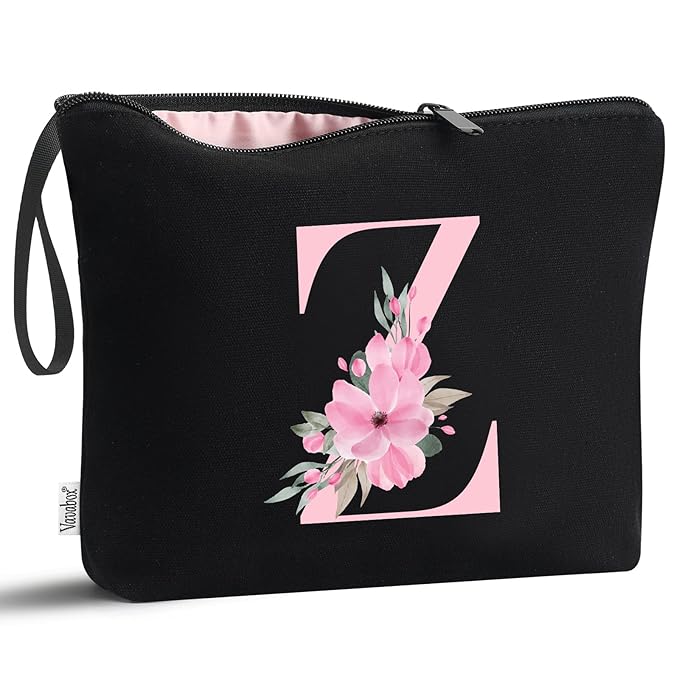 Vavabox A-Z Personalized Makeup Bag, Birthday Gifts for Women Mom, Gifts for Best Friend, Bride Bridesmaid Cosmetic bag (Z, Black)