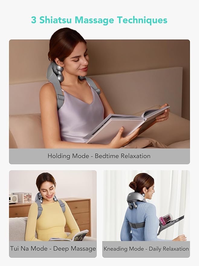 SKG Neck Massager for Pain Relief Deep Tissue Shiatsu Neck and Shoulder Cordless Massger with Heat Valentine Gifts for Men and Women Dad Mom Grandpa H7 Ultra Grey