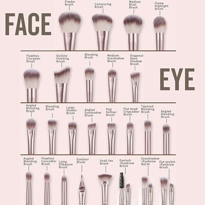 HGHDBT 44Pcs Brown Makeup Brushes Set Professional Makeup Kit Multi-functional Makeup Tool Set with Facial Makeup Accessories, Foundation Makeup Brush Kit Eye and Face Make up Brushes & Tools