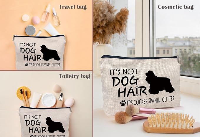 Lacosu It's Not Dog Hair It's Cocker Spaniel Glitter Makeup Bag,Cocker Spaniel Silhouette Funny Dog Cosmetic Makeup Bag for Dog Lovers Women Girls,Dog Owners Gifts,Valentine's Day Gift Makeup Bag