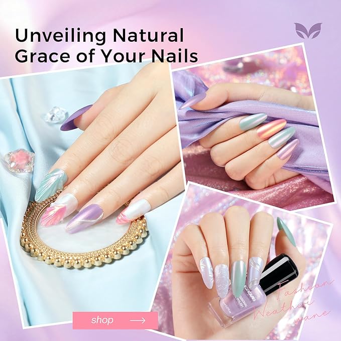 Morovan Pearl Nail Polish Set: Aurora Ombre Shimmer Iridescent Mermaid Spring Pastel Fingernail Polish Kit Blue Purple Pink Glitter Sparkle Quick Dry Nail Art Design Gift for Women Girls