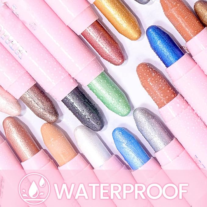 2in1 Shimmer Cream Eye Shadow Stick -Sand Shimmer, Eyeliner Pencil Eyeshadow Palette Makeup, Waterproof Long Lasting Brightener, Crease Proof & Smudge Resistant, Cream Eyeshadow with Built-in Smudger