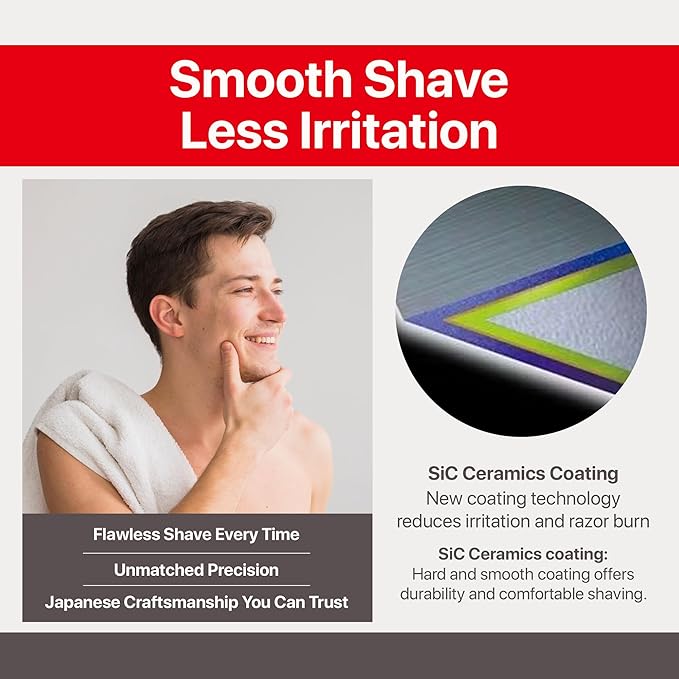 Feather - F3 Shaving Razor - Pivoting Head Shaving Razor with Wavy Guard and SiC Ceramic Coating - 3 Blade Shave Cartridge for Regular to Sensitive Face and Skin - Disposable Blades