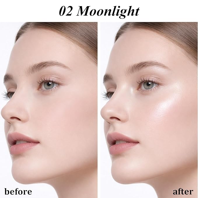 UCANBE Sparkle Bomb Baked Highlighter, Powder Highlighter Makeup, High Glossy Illuminator Palette for Face & Body, Weightless and Buildable (02 Moonlight)