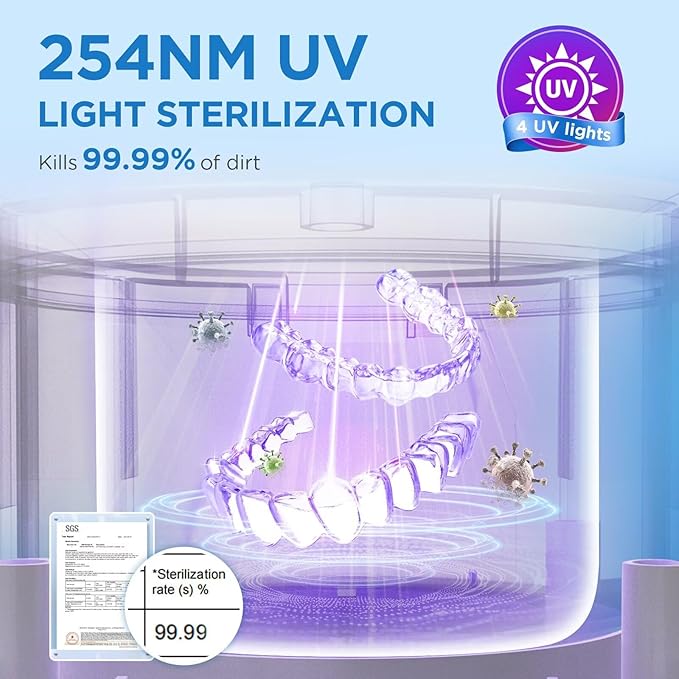 Dental Ultrasonic Retainer Cleaner Machine: 45kHz Dental Cleaning Pod with Digital Timer & 200ML, Deep Cleaning for Dentures, Mouth Guards, Aligners, Night Guards, Braces, Toothbrush Heads & Jewelry