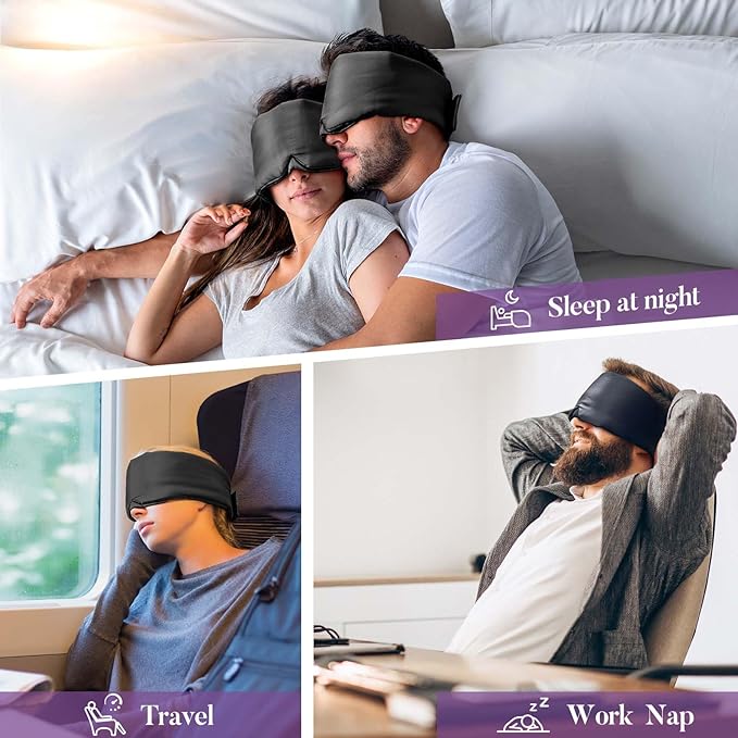 Okaydot Sleep Mask for Side Sleepers, Blackout Eye Mask with Soft & Breathable Fabric, Comfort-Fit Nose Bridge & Adjustable Strap for Women and Men (Black)