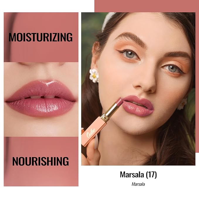 Oulac Shine Red Lipstick for Women, 2 in 1 Glossy Light Red Tinted Lip Balm, Hydrating Lipstick for Dry Lips, Moisture Shine Juicy Finish Vegan 2.2g/0.07oz (17) | Moisture, Tinted Lip Balm