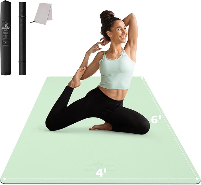 CAMBIVO Large Yoga Mat (6'x 4'), Extra Wide Workout Mat for Men and Women, 0.24''/0.32''/0.4''/0.48'' Thick Exercise Fitness TPE Mat for Home Gym, Yoga, Pilates, Workout (Barefoot Exercise)