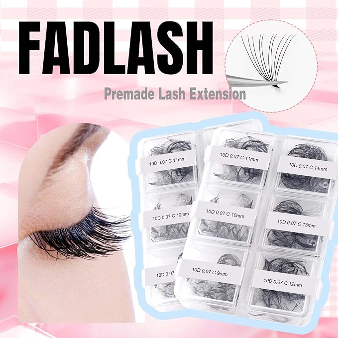 FADLASH Premade Fans Eyelash Extensions 300pcs 10D Premade Lash Fans C Curl Pre Made Fans Lash Extensions Volume Eyelash Extensions Premade Eyelash Fans Loose Fans (10D-0.07C-9-14mm)