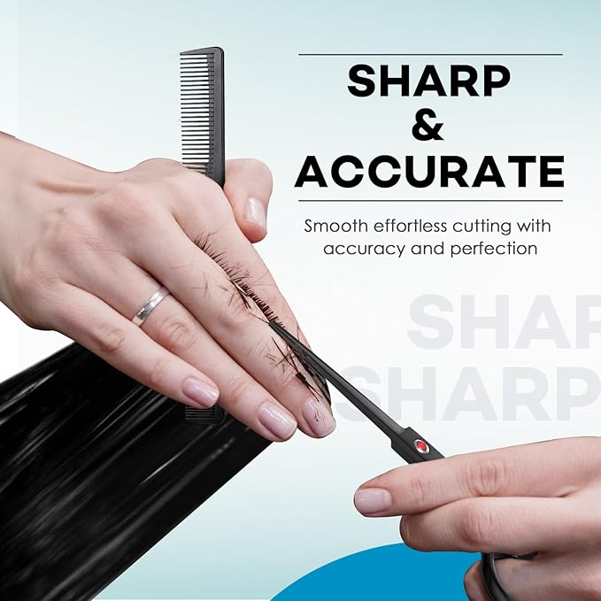 JASON Left Handed Hair Scissors - 10 Pcs Hair Scissors Set, 6 Inch Thinning Shears for Hairs Cutting with 30 Teeth, Professional Straight Shear for Men & Women Barber Set for Home Salon Black Gift